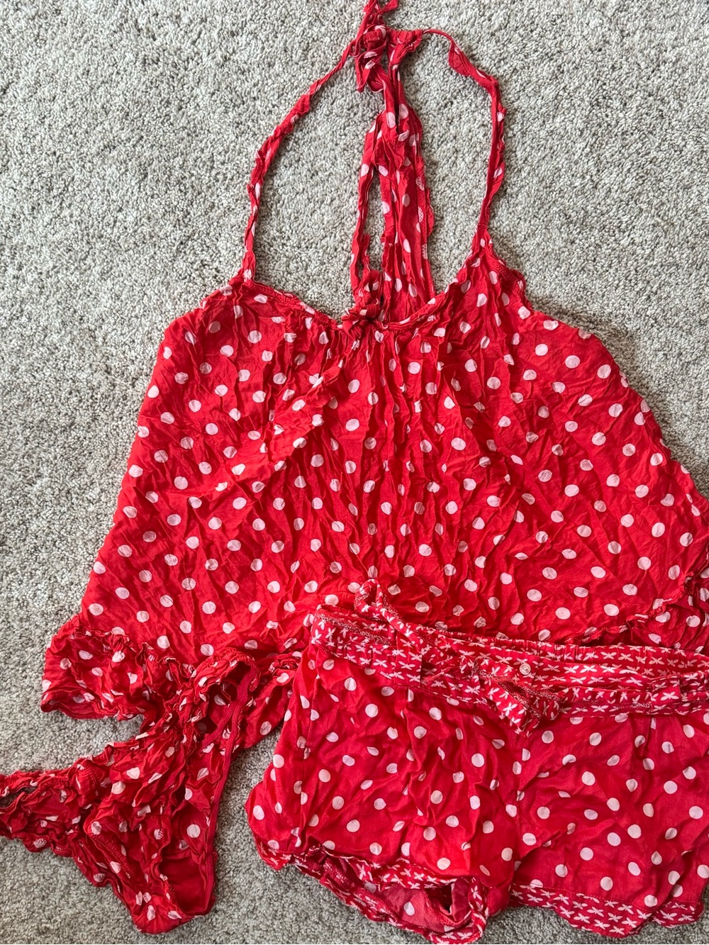 Girls Red Polka Dot Halter Shorts Set